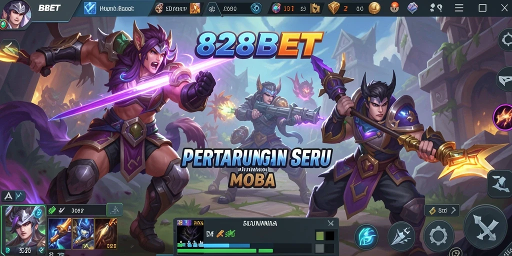 Gameplay seru 828BET dalam pertempuran MOBA.