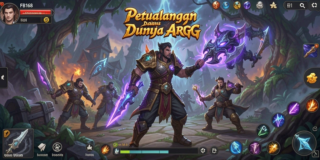 Tangkapan layar FB168 menampilkan aksi pertarungan epik di dunia fantasi.