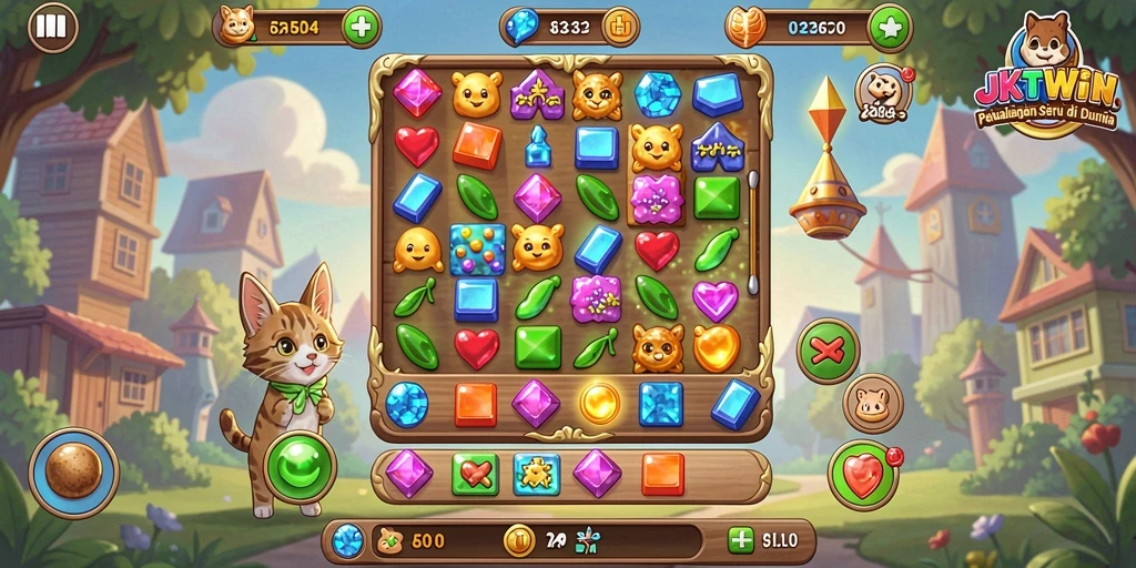 Screenshot gameplay JKTWIN menampilkan momen mencocokkan permata yang seru.