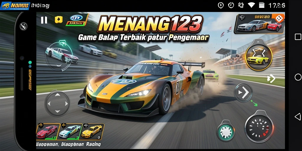 Screenshot MENANG123 menampilkan aksi balap mendebarkan di lintasan.