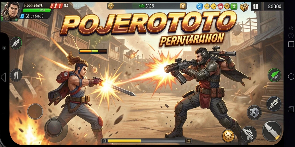 Tangkapan layar POJEROTOTO menampilkan aksi seru di tengah peperangan.