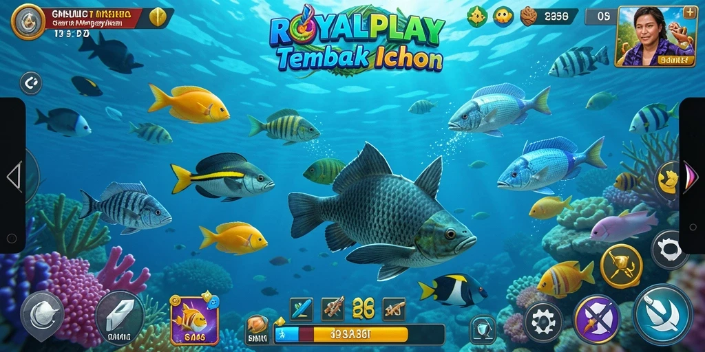 Screenshot utama ROYALPLAY menampilkan aksi seru menembak ikan.