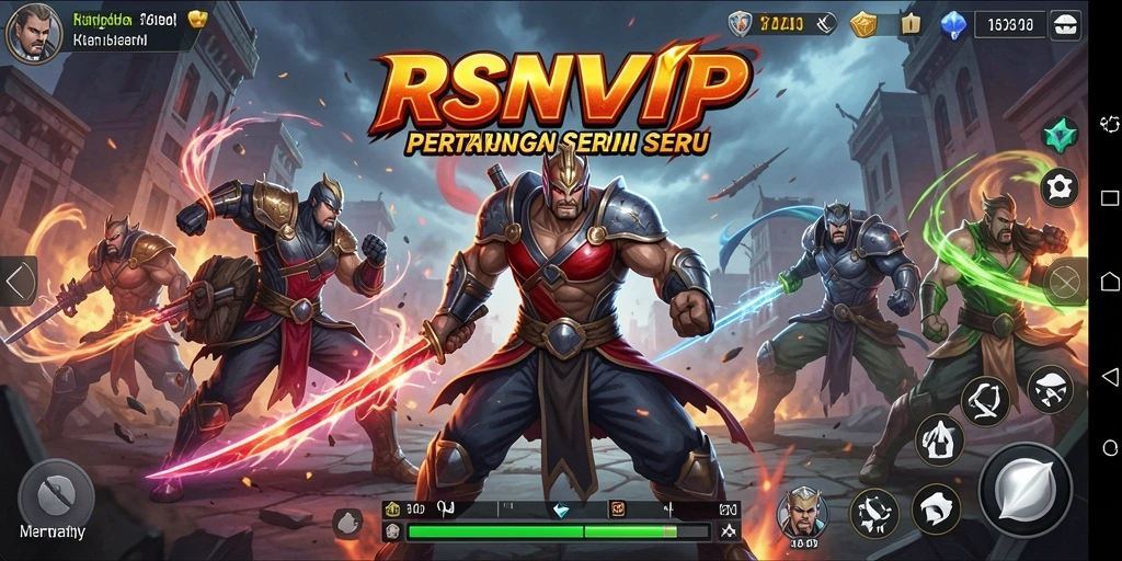 Tampilan gameplay RSNVIP dengan karakter bertarung di arena yang menegangkan.